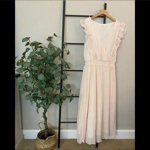 Surplice Peach Cream Metallic Crinkle Midi Dress